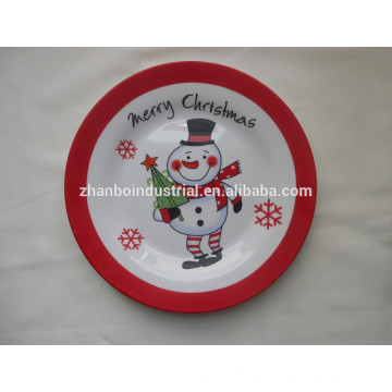 Plato plano de cerámica con plato de porcelana de calcomanía completa para recuerdos de Navidad